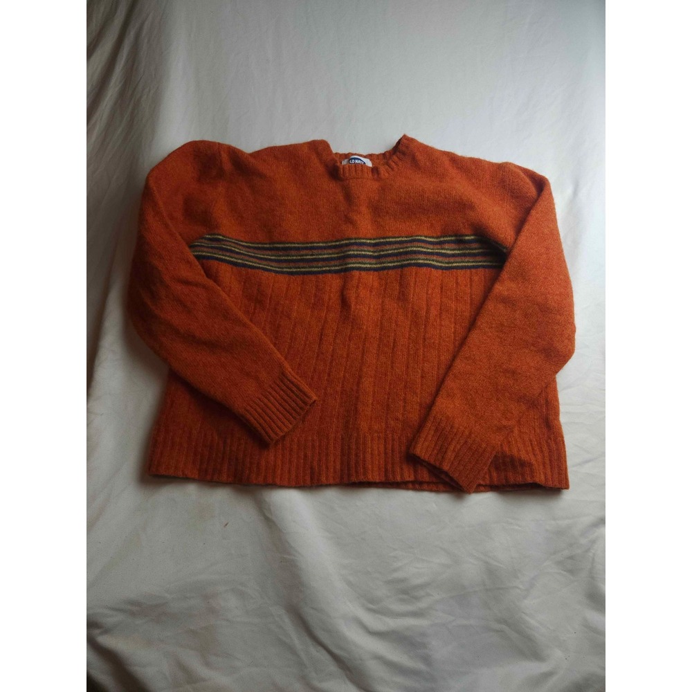 Old Navy XXL Burnt Orange 100% Lambswool Striped Ribbed Crewneck Sweater Vintage